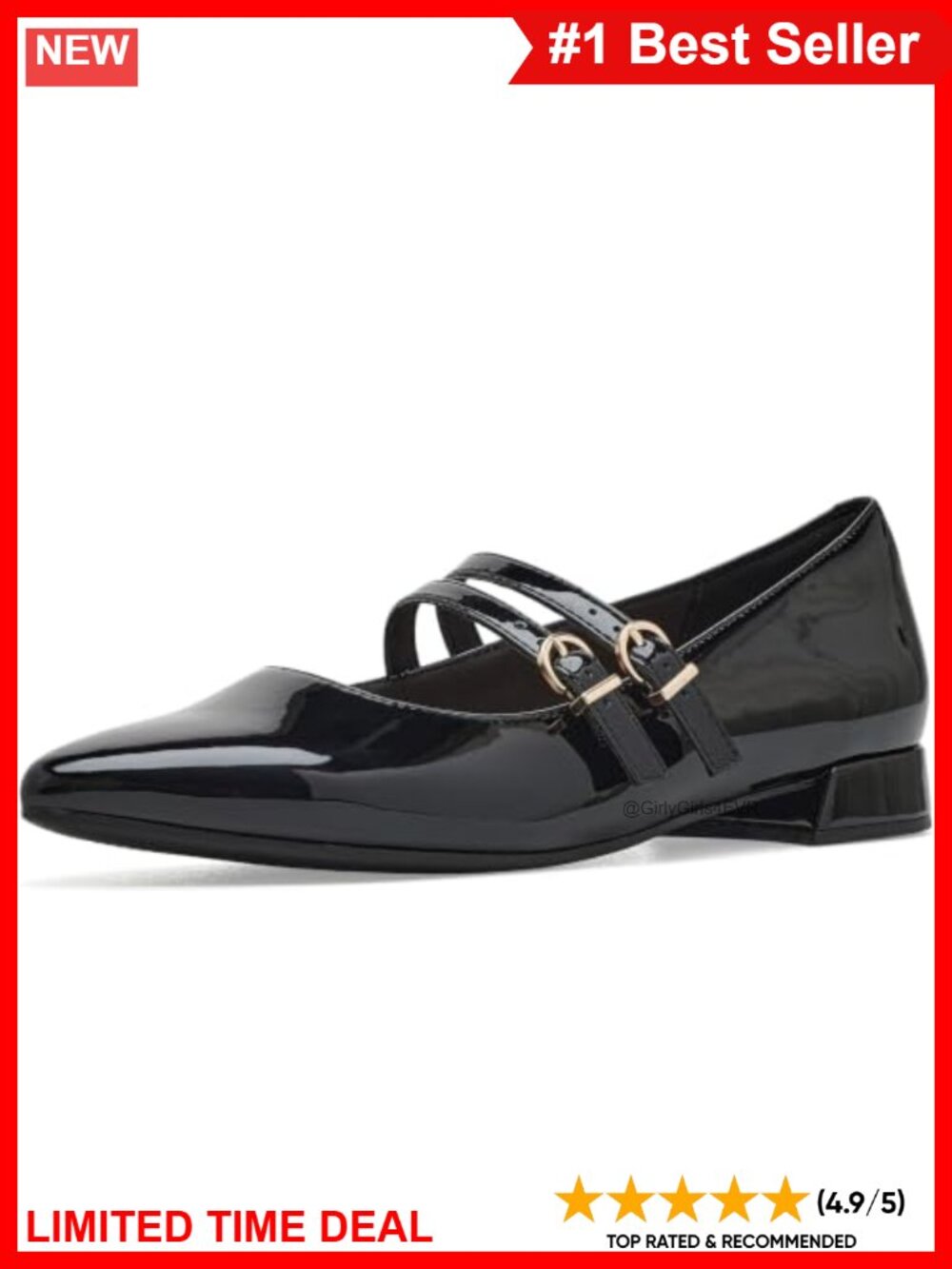 Faux Leather Mary Jane Flats Hook & Loop Comfort Office Shoes